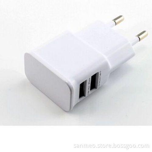 EU Plug Dual USB Travel Wall Charger for iPhone/iPad/Samsung (White)
